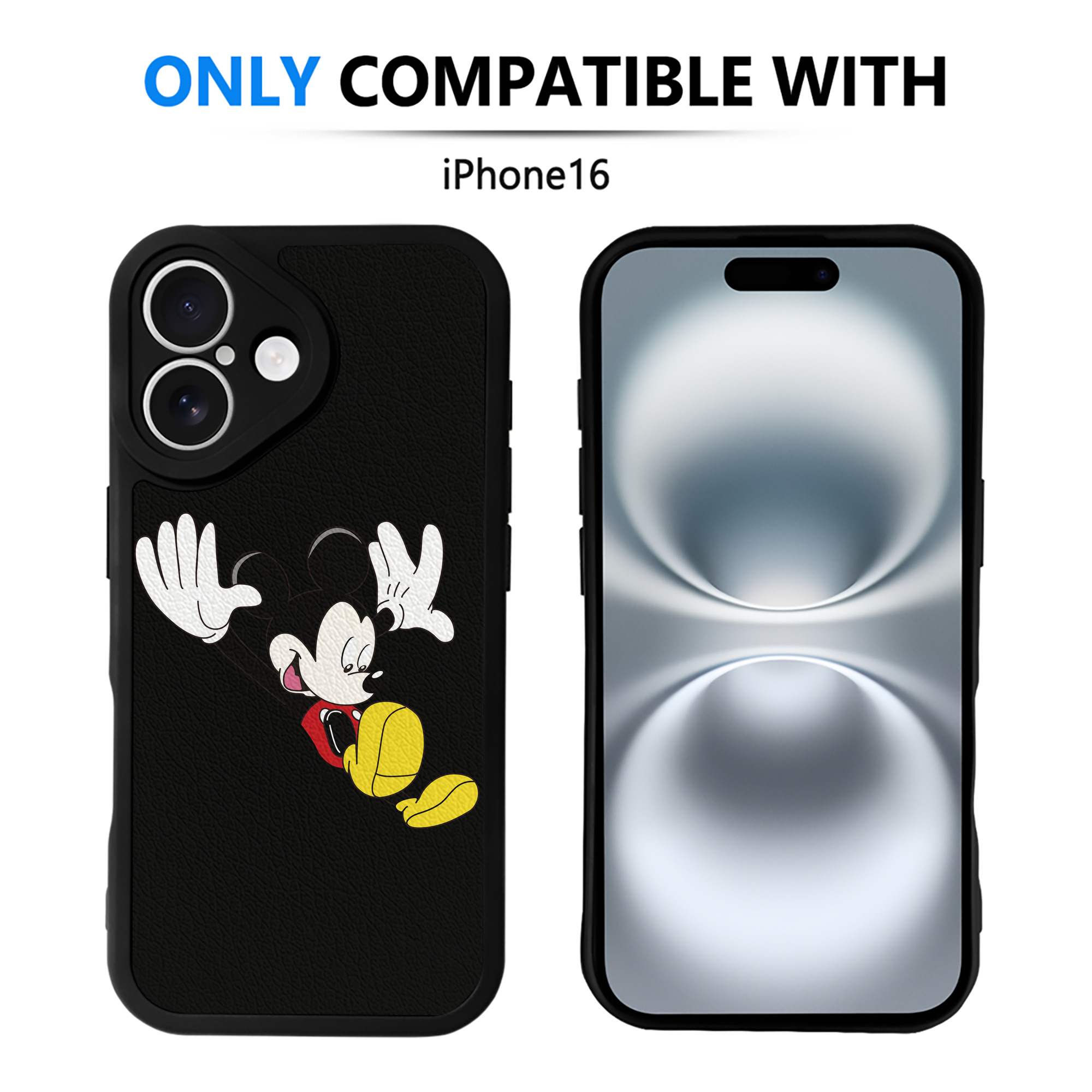 （画像用） ミッキーマウス Mickey Mouse 【iPhone 16シリーズ対応】シリコンスマホケース（レザー調） 材質：シリコン